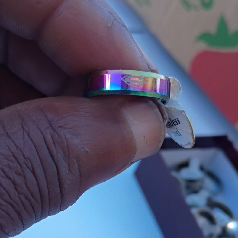 Colorful Stainless Steel Ring Superman Sz 19mm
